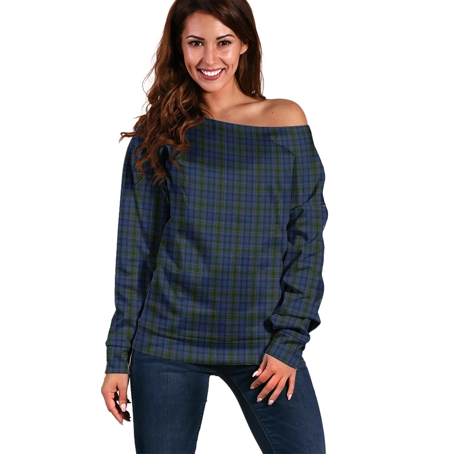 Cockburn Blue Tartan Off Shoulder Women Sweater Women - Tartanvibesclothing