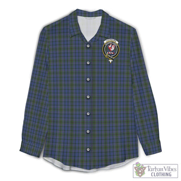 Cockburn Blue Tartan Women's Casual Shirt with Family Crest