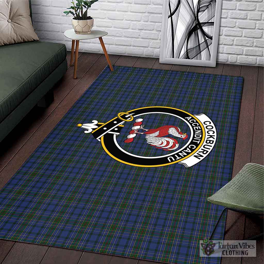 Tartan Vibes Clothing Cockburn Blue Tartan Area Rug with Family Crest