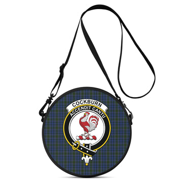 Cockburn Blue Tartan Round Satchel Bags with Family Crest