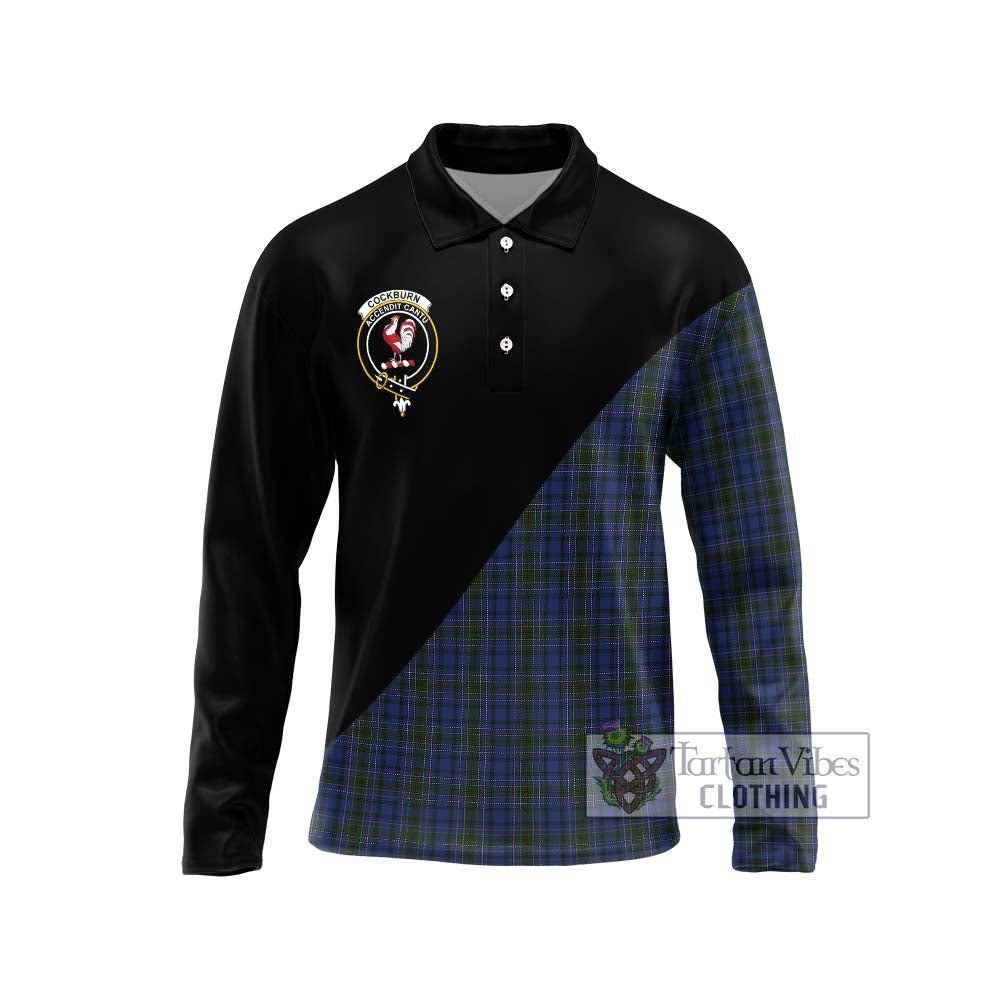 Cockburn Blue Tartan Long Sleeve Polo Shirt with Family Crest and Military Logo Style Unisex - Tartanvibesclothing Shop