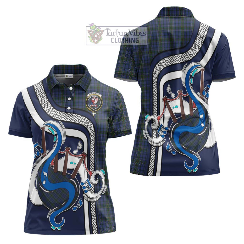 Cockburn Blue Tartan Women's Polo Shirt with Epic Bagpipe Style Women - Tartanvibesclothing Shop