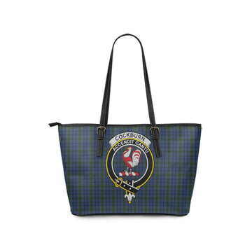 Cockburn Blue Tartan Leather Tote Bag with Family Crest