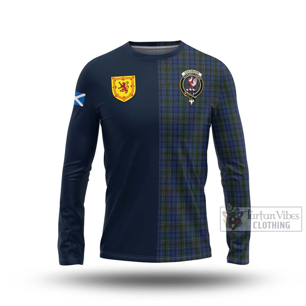 Tartan Vibes Clothing Cockburn Blue Tartan Long Sleeve T-Shirt with Scottish Lion Royal Arm Half Style