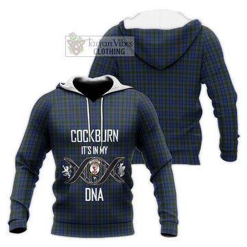 Cockburn Blue Tartan Knitted Hoodie with Family Crest DNA In Me Style