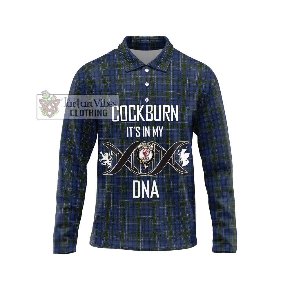 Cockburn Blue Tartan Long Sleeve Polo Shirt with Family Crest DNA In Me Style Unisex - Tartanvibesclothing Shop