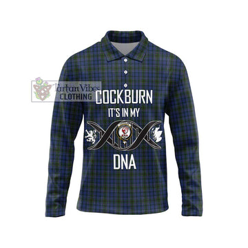 Cockburn Blue Tartan Long Sleeve Polo Shirt with Family Crest DNA In Me Style