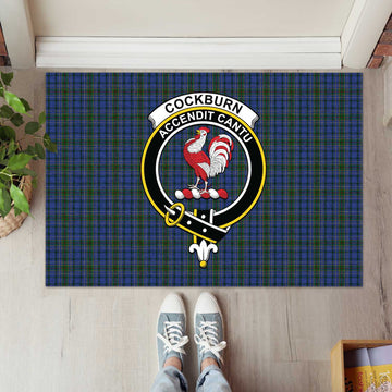 Cockburn Blue Tartan Door Mat with Family Crest