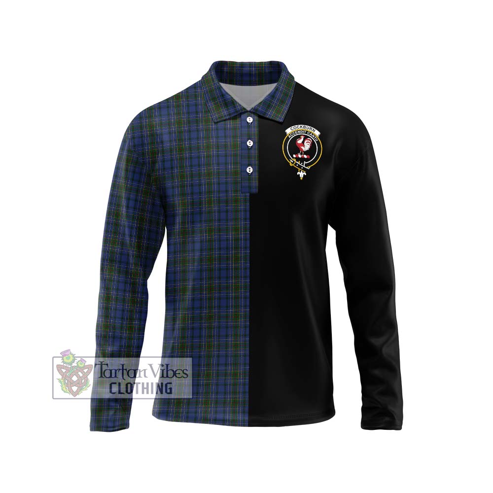 Cockburn Blue Tartan Long Sleeve Polo Shirt with Family Crest and Half Of Me Style Unisex - Tartanvibesclothing Shop