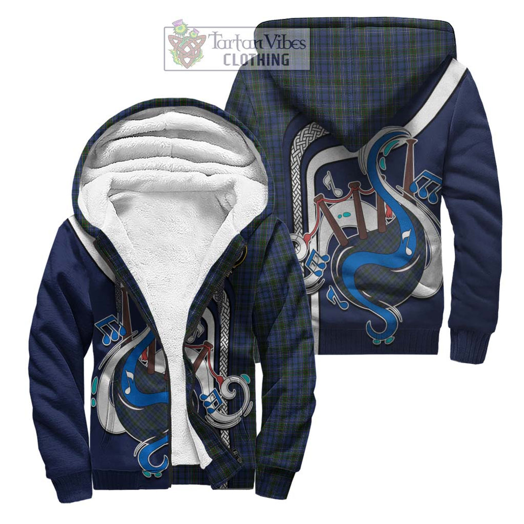 Cockburn Blue Tartan Sherpa Hoodie with Epic Bagpipe Style Unisex S - Tartanvibesclothing Shop