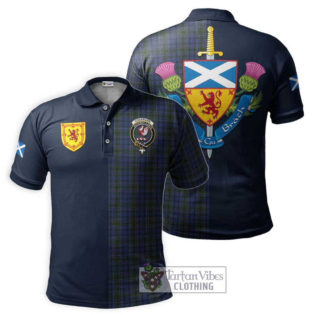 Tartan Vibes Clothing Cockburn Blue Tartan Polo Shirt with Scottish Lion Royal Arm Half Style