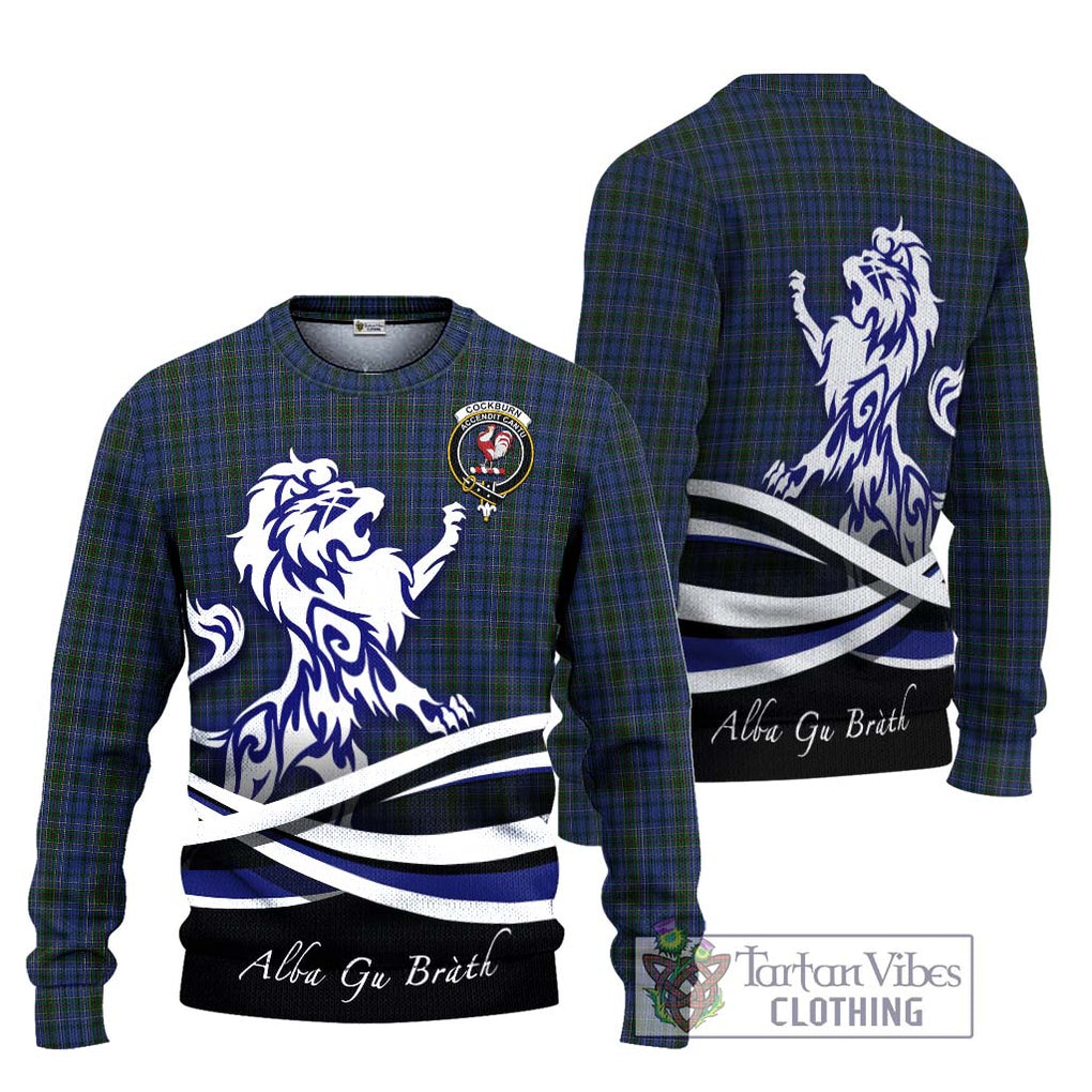 Cockburn Blue Tartan Knitted Sweater with Alba Gu Brath Regal Lion Emblem Unisex - Tartanvibesclothing Shop