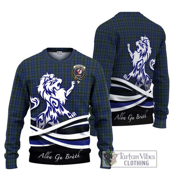 Cockburn Blue Tartan Ugly Sweater with Alba Gu Brath Regal Lion Emblem