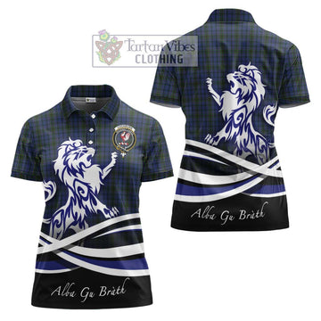 Cockburn Blue Tartan Women's Polo Shirt with Alba Gu Brath Regal Lion Emblem