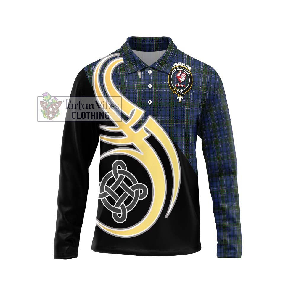 Cockburn Blue Tartan Long Sleeve Polo Shirt with Family Crest and Celtic Symbol Style Unisex - Tartan Vibes Clothing