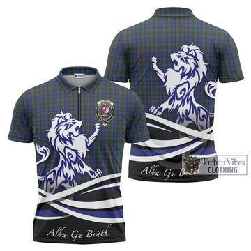 Cockburn Blue Tartan Zipper Polo Shirt with Alba Gu Brath Regal Lion Emblem