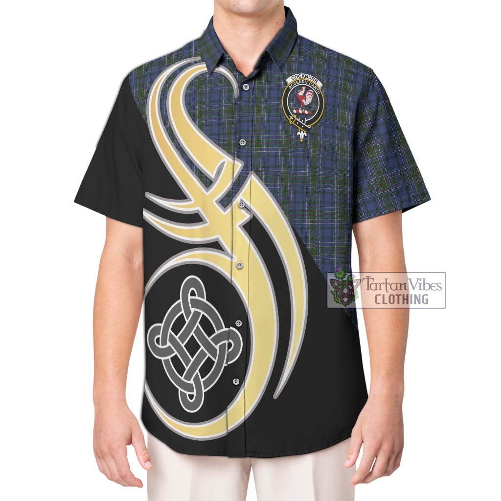 Cockburn Blue Tartan Short Sleeve Button Shirt with Family Crest and Celtic Symbol Style Kid - Tartan Vibes Clothing