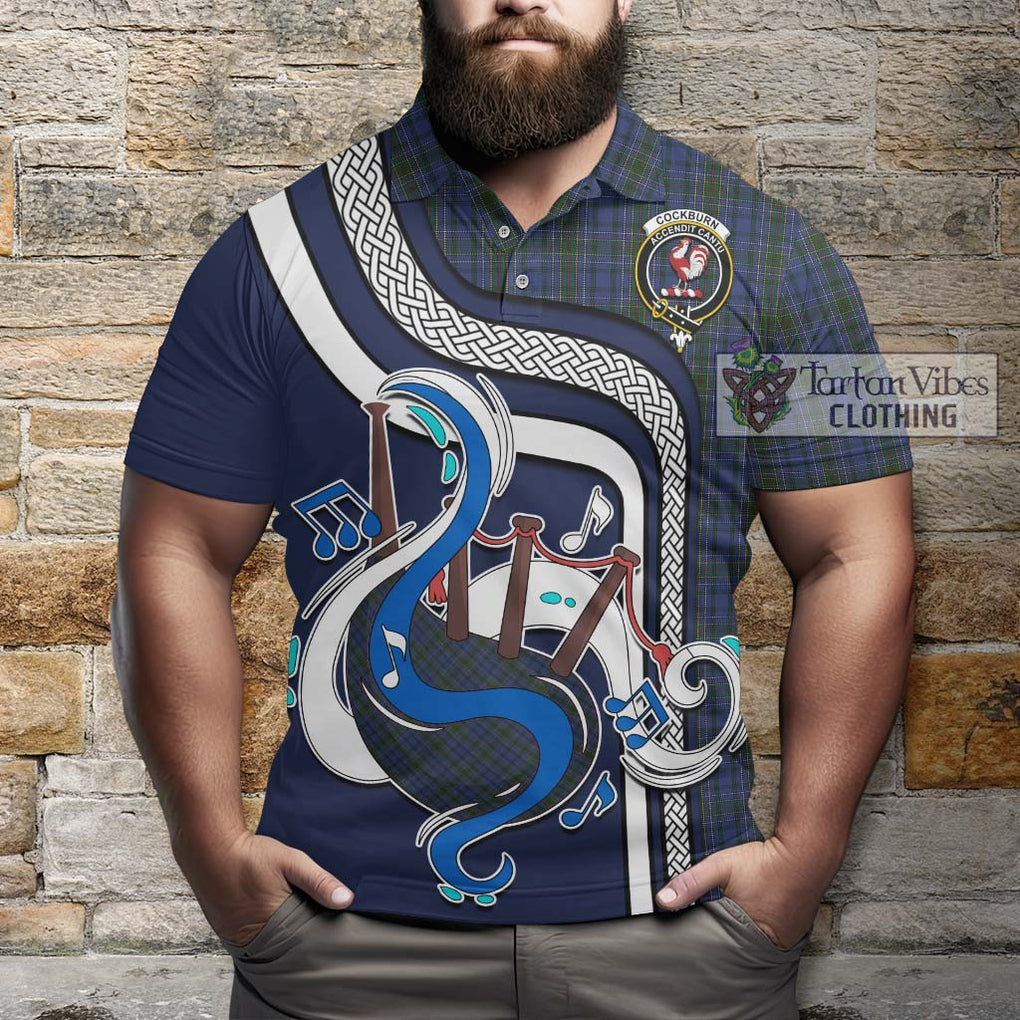 Tartan Vibes Clothing Cockburn Blue Tartan Polo Shirt with Epic Bagpipe Style