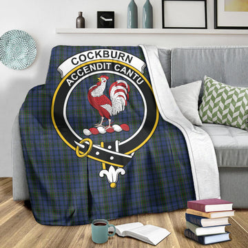 Cockburn Blue Tartan Blanket with Family Crest