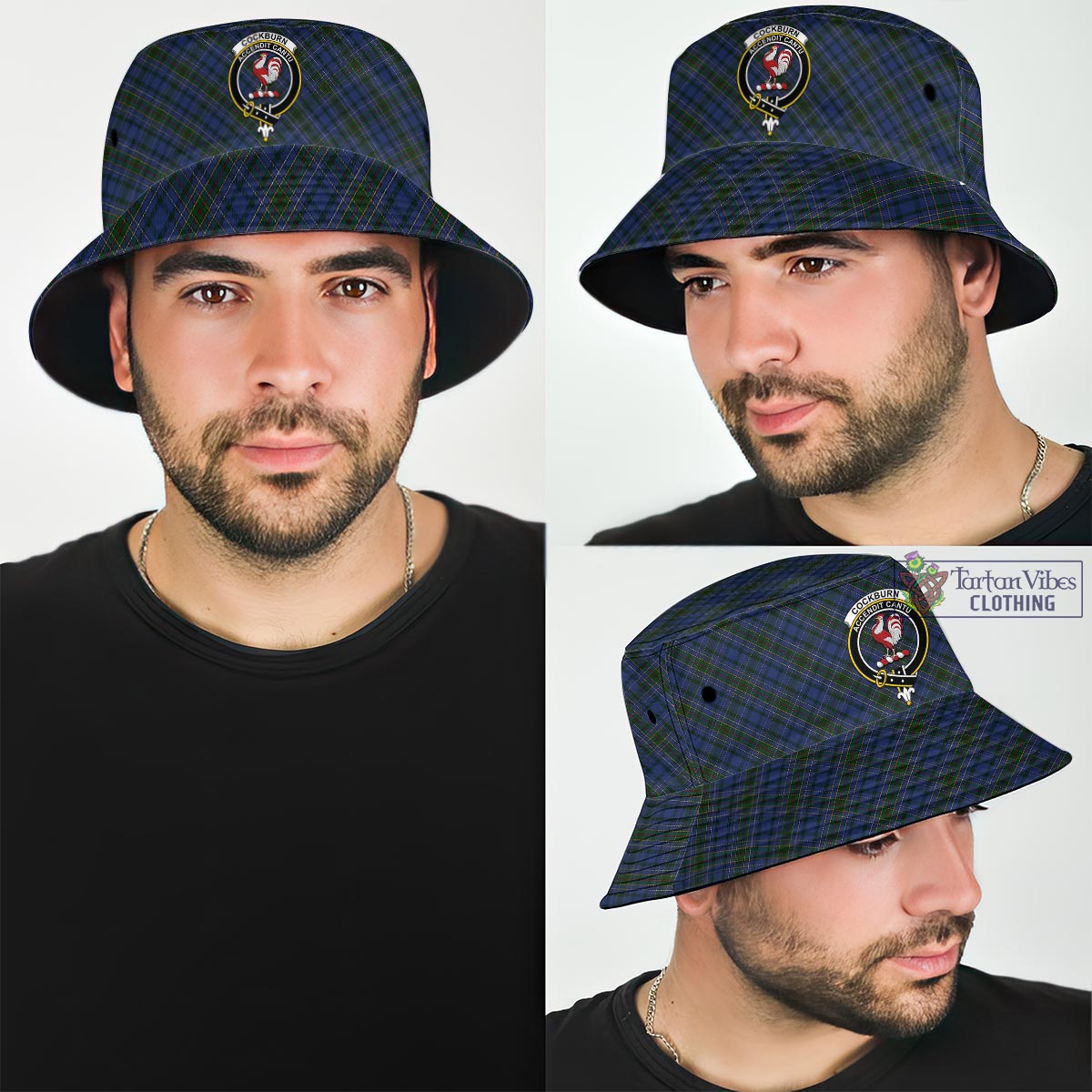 Tartan Vibes Clothing Cockburn Blue Tartan Bucket Hat with Family Crest