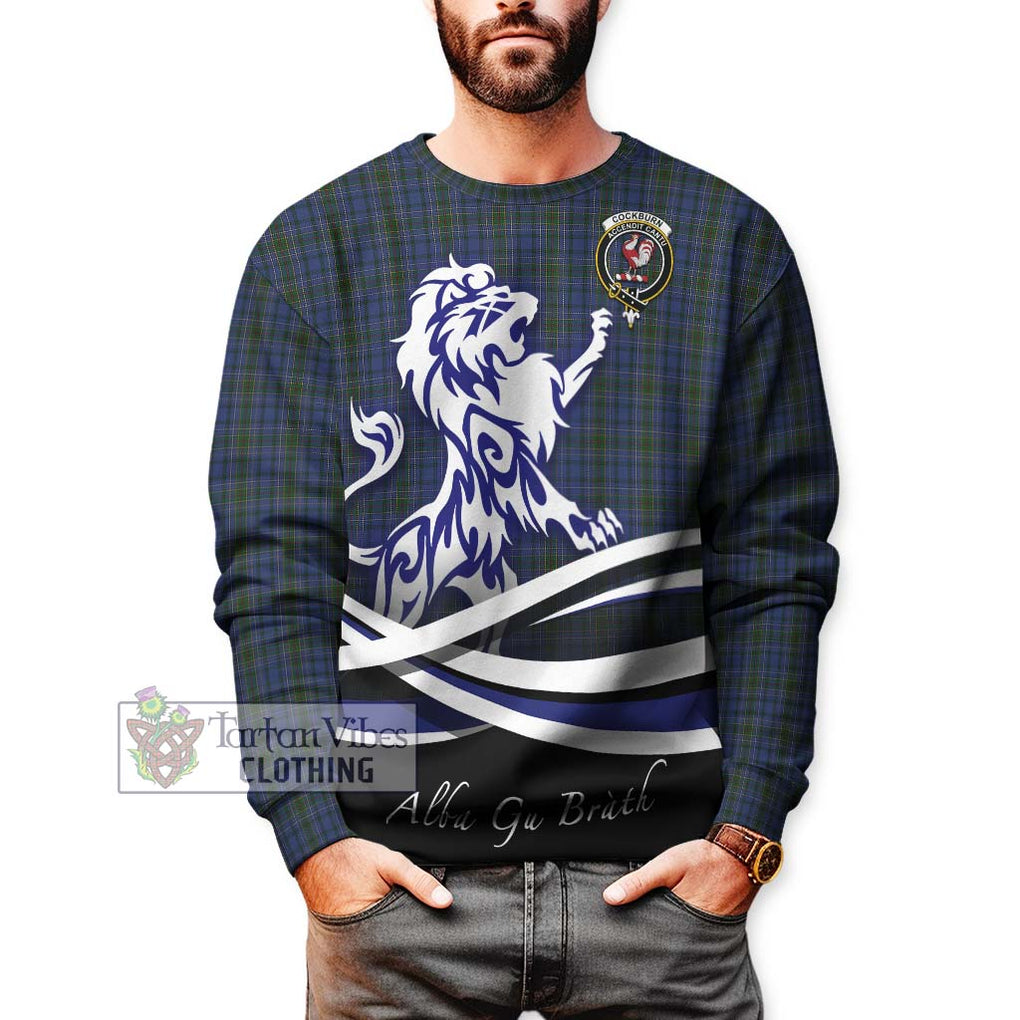 Cockburn Blue Tartan Sweatshirt with Alba Gu Brath Regal Lion Emblem Unisex - Tartanvibesclothing Shop