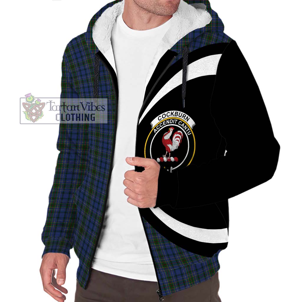 Cockburn Blue Tartan Sherpa Hoodie with Family Crest Circle Style Unisex S - Tartan Vibes Clothing