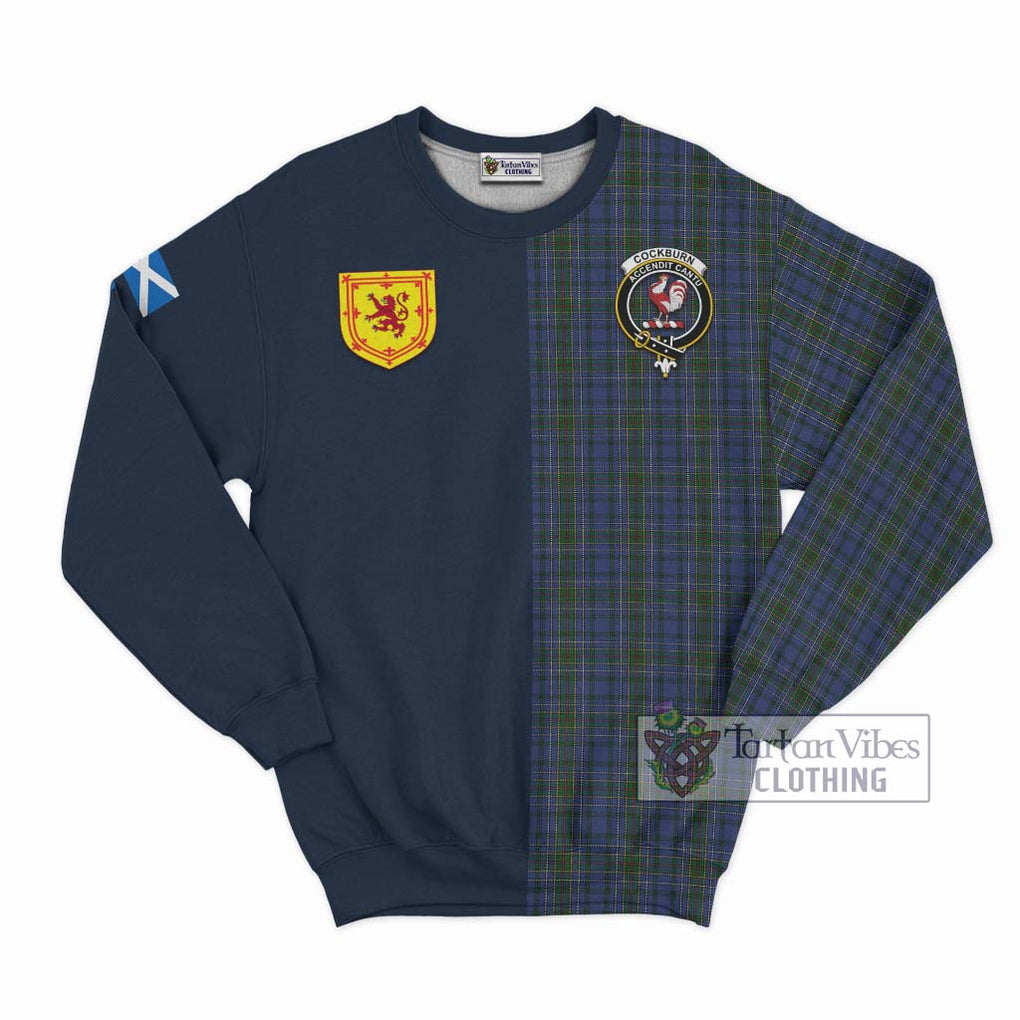 Tartan Vibes Clothing Cockburn Blue Tartan Sweatshirt with Scottish Lion Royal Arm Half Style