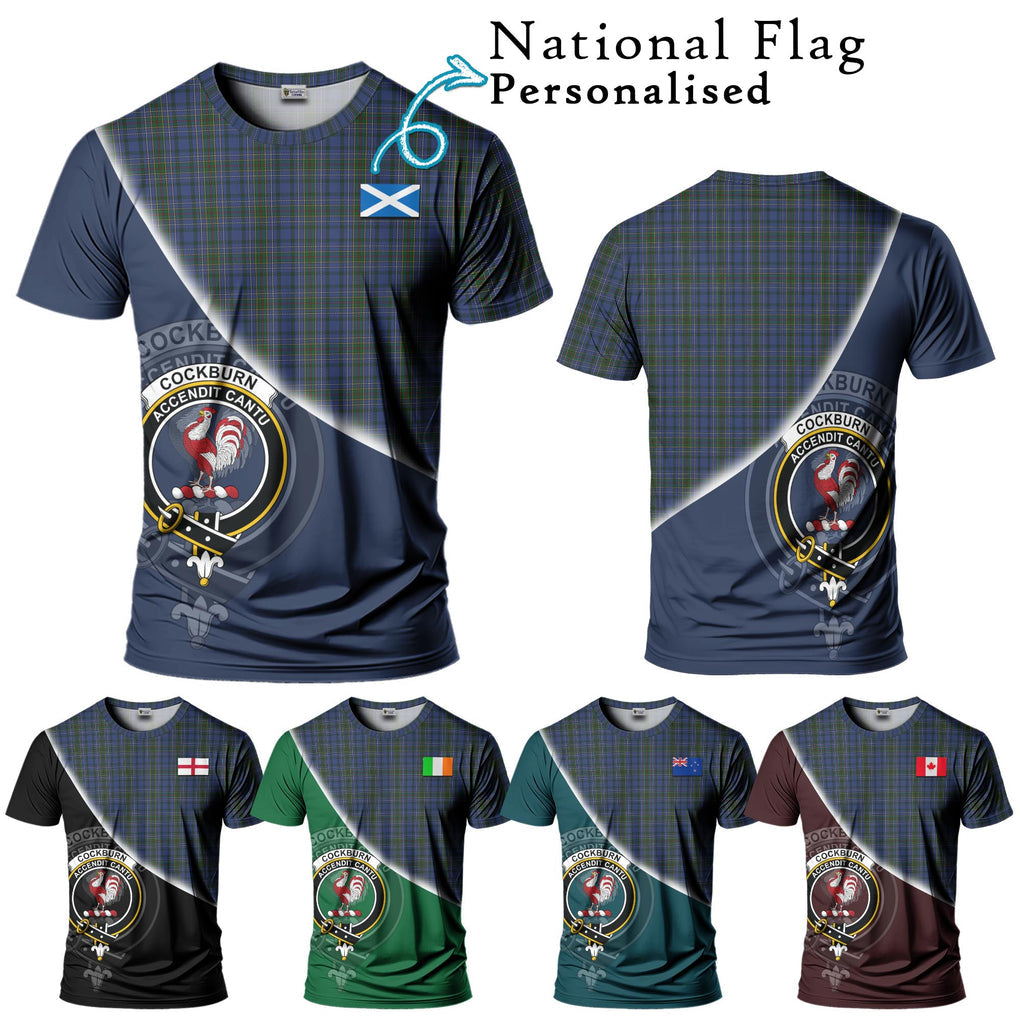 Cockburn Blue Tartan T-Shirt with Personalised National Flag and Family Crest Half Style Kid's Shirt - Tartanvibesclothing Shop