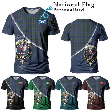 Cockburn Blue Tartan T-Shirt with Personalised National Flag and Family Crest Half Style