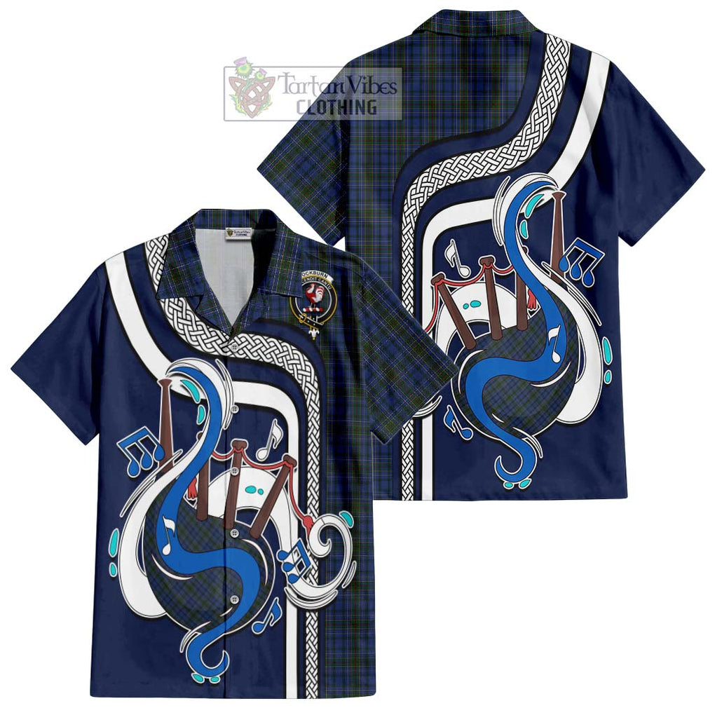 Cockburn Blue Tartan Short Sleeve Button Shirt with Epic Bagpipe Style Kid - Tartanvibesclothing Shop