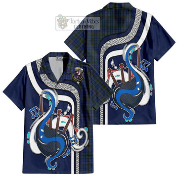 Cockburn Blue Tartan Short Sleeve Button Shirt with Epic Bagpipe Style