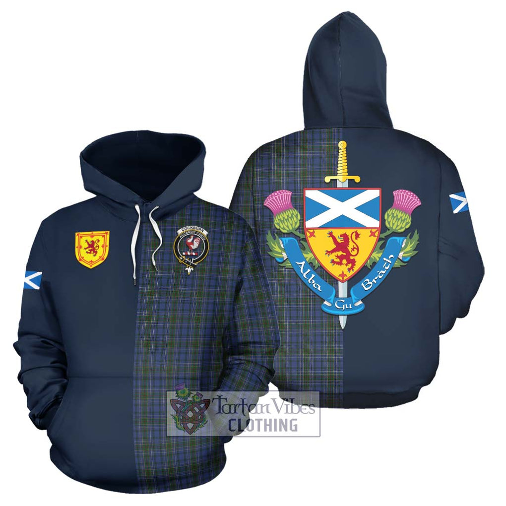 Tartan Vibes Clothing Cockburn Blue Tartan Hoodie with Scottish Lion Royal Arm Half Style