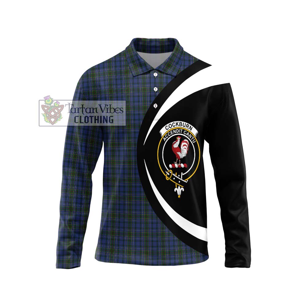 Cockburn Blue Tartan Long Sleeve Polo Shirt with Family Crest Circle Style Unisex - Tartan Vibes Clothing