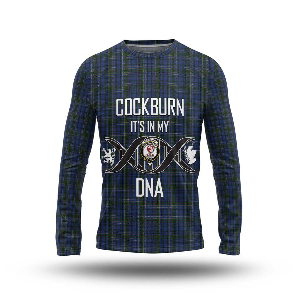 Cockburn Blue Tartan Long Sleeve T-Shirt with Family Crest DNA In Me Style Unisex - Tartanvibesclothing Shop