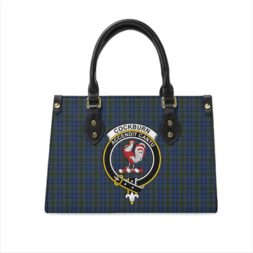 Cockburn Blue Tartan Leather Bag with Family Crest