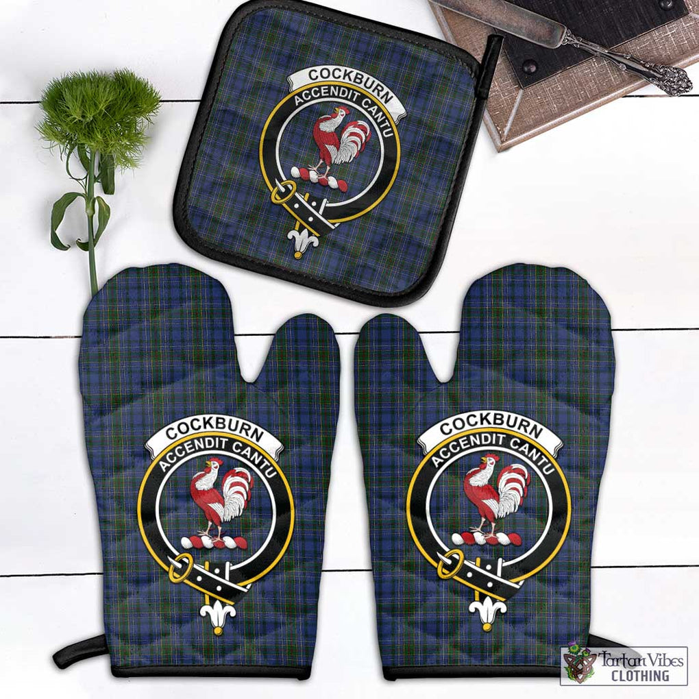 Cockburn Blue Tartan Combo Oven Mitt & Pot-Holder with Family Crest Combo 1 Oven Mitt & 1 Pot-Holder Black - Tartan Vibes Clothing