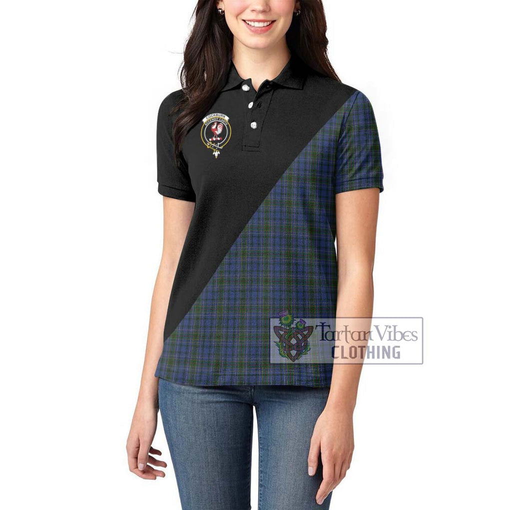 Cockburn Blue Tartan Women's Polo Shirt with Family Crest and Military Logo Style - Tartanvibesclothing Shop