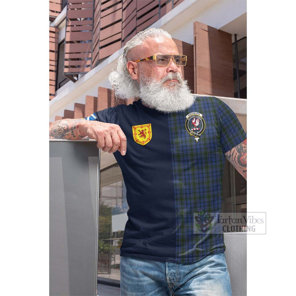 Tartan Vibes Clothing Cockburn Blue Tartan Cotton T-shirt with Scottish Lion Royal Arm Half Style