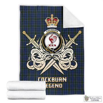 Cockburn Blue Tartan Blanket with Clan Crest and the Golden Sword of Courageous Legacy