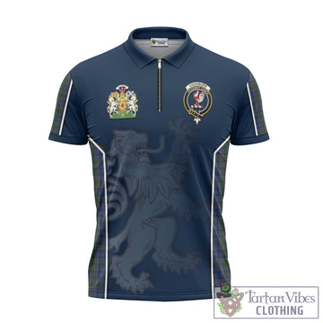 Cockburn Blue Tartan Zipper Polo Shirt with Family Crest and Lion Rampant Vibes Sport Style