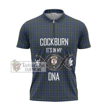 Cockburn Blue Tartan Zipper Polo Shirt with Family Crest DNA In Me Style