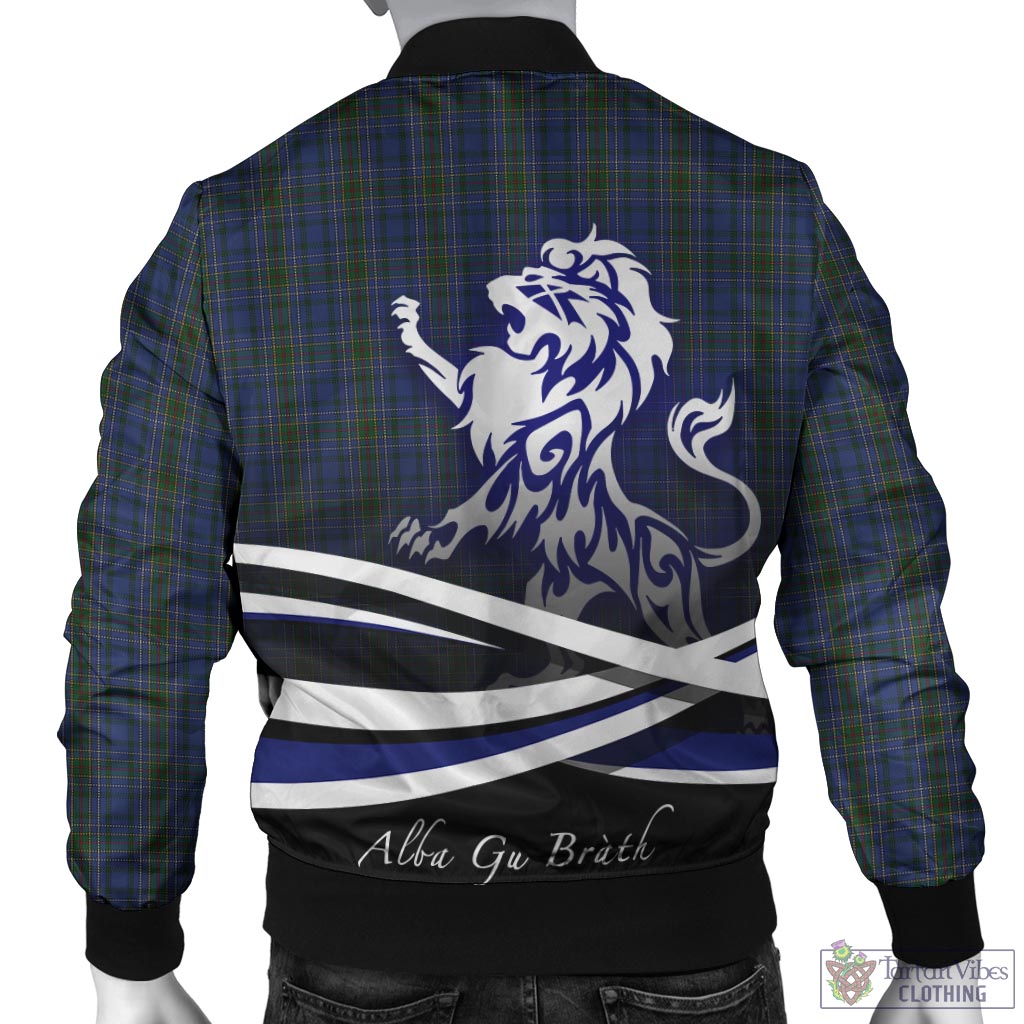 Tartan Vibes Clothing Cockburn Blue Tartan Bomber Jacket with Alba Gu Brath Regal Lion Emblem