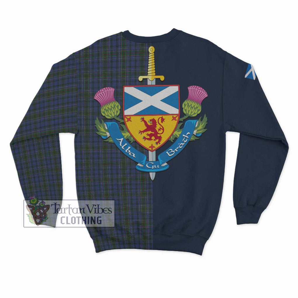 Tartan Vibes Clothing Cockburn Blue Tartan Sweatshirt with Scottish Lion Royal Arm Half Style