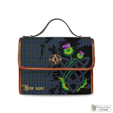 Cockburn Blue Tartan Waterproof Canvas Bag with Scotland Map and Thistle Celtic Accents