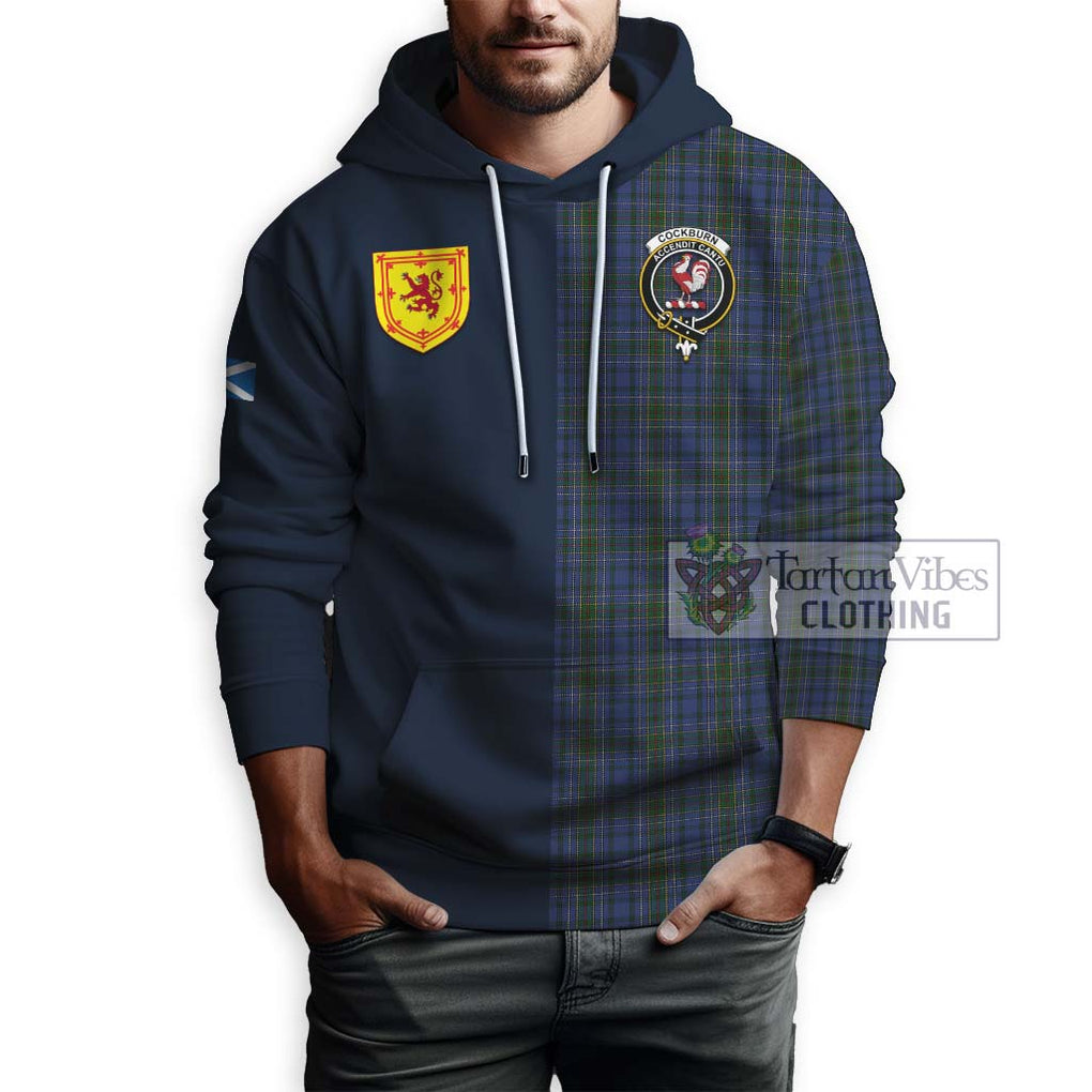 Tartan Vibes Clothing Cockburn Blue Tartan Hoodie with Scottish Lion Royal Arm Half Style