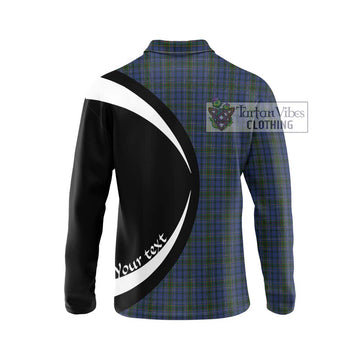 Cockburn Blue Tartan Long Sleeve Polo Shirt with Family Crest Circle Style