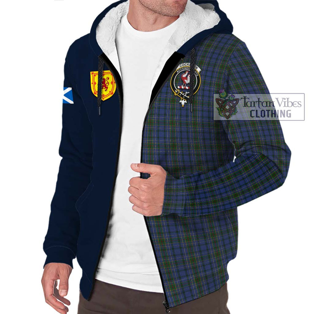 Tartan Vibes Clothing Cockburn Blue Tartan Sherpa Hoodie with Scottish Lion Royal Arm Half Style