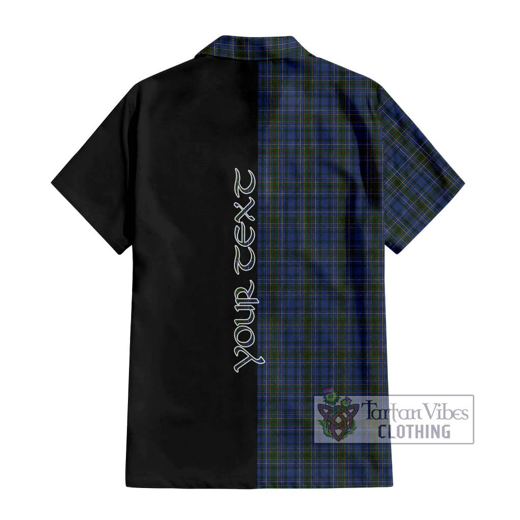 Cockburn Blue Tartan Short Sleeve Button Shirt with Family Crest and Half Of Me Style - Tartanvibesclothing Shop