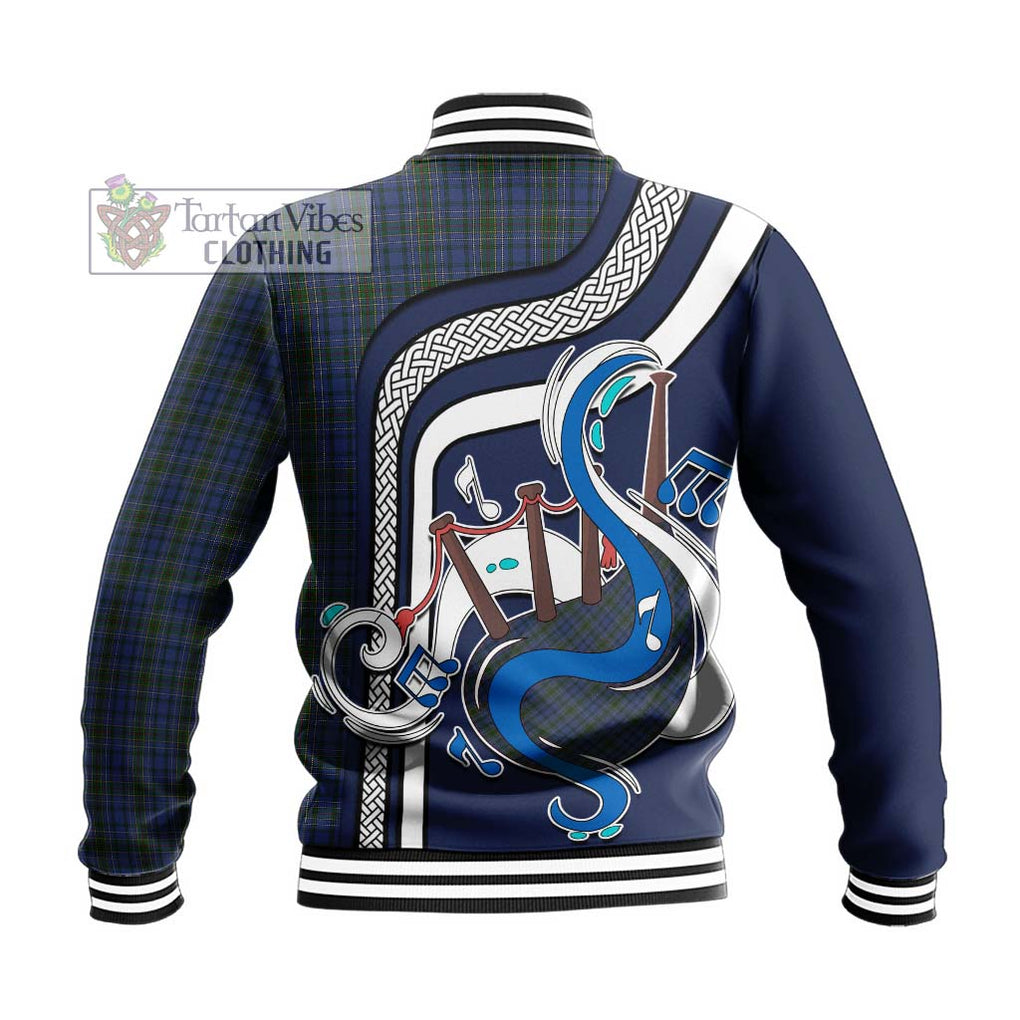 Tartan Vibes Clothing Cockburn Blue Tartan Baseball Jacket with Epic Bagpipe Style