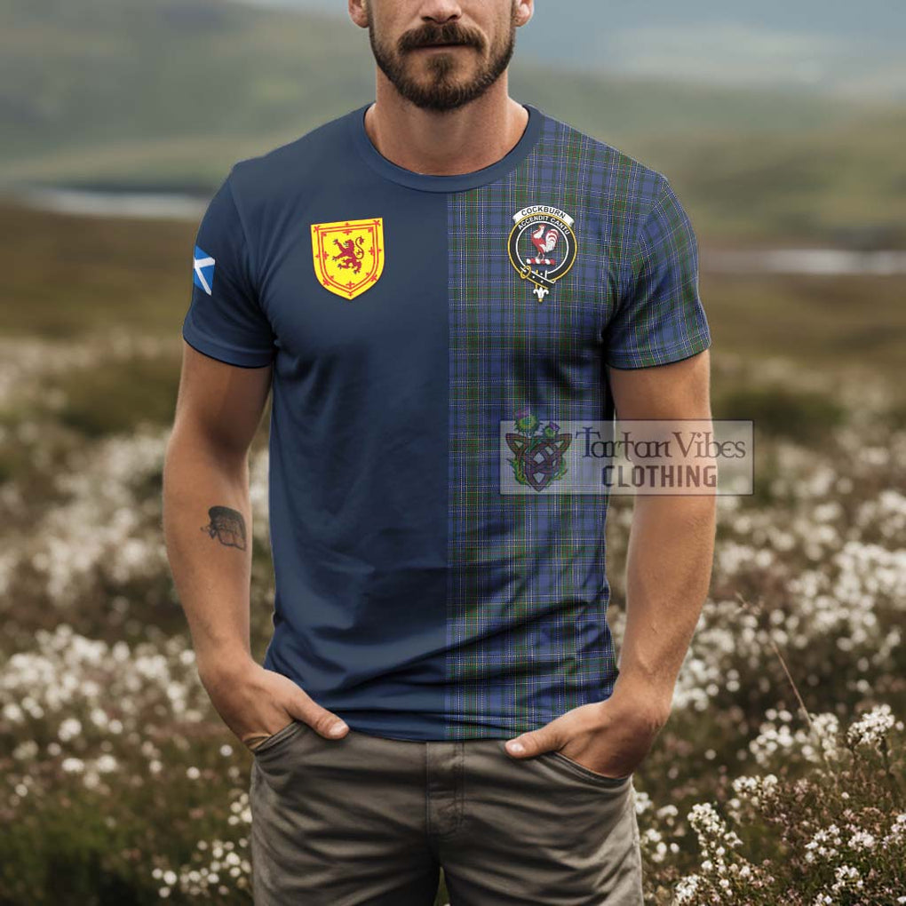 Tartan Vibes Clothing Cockburn Blue Tartan T-Shirt Alba with Scottish Lion Royal Arm Half Style